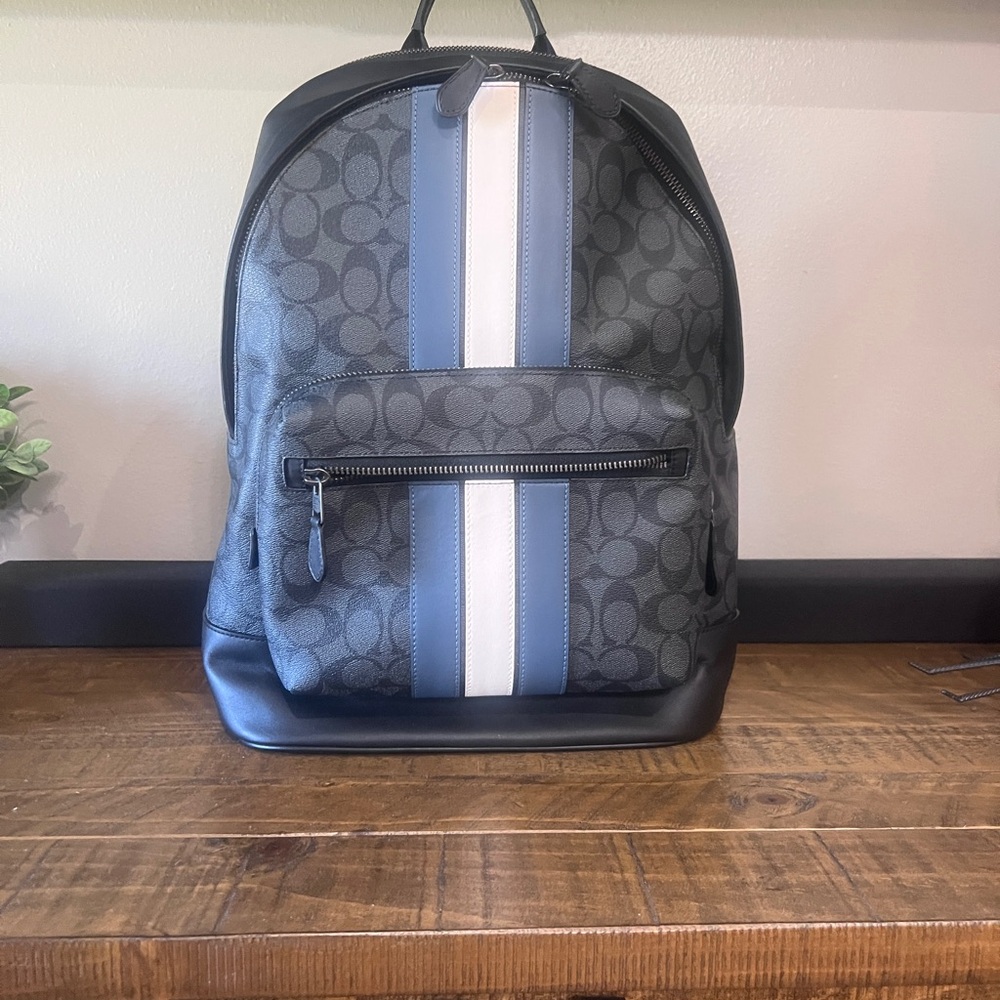 Coach Men’s West Backpack In Signature Canvas With Varsity Stripe Very Rare EUC - Picture 3 of 5